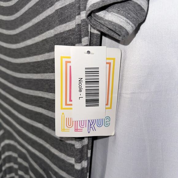 LuLaRoe Nicole Grey Striped Dress NWT Size Large - Picture 3 of 4